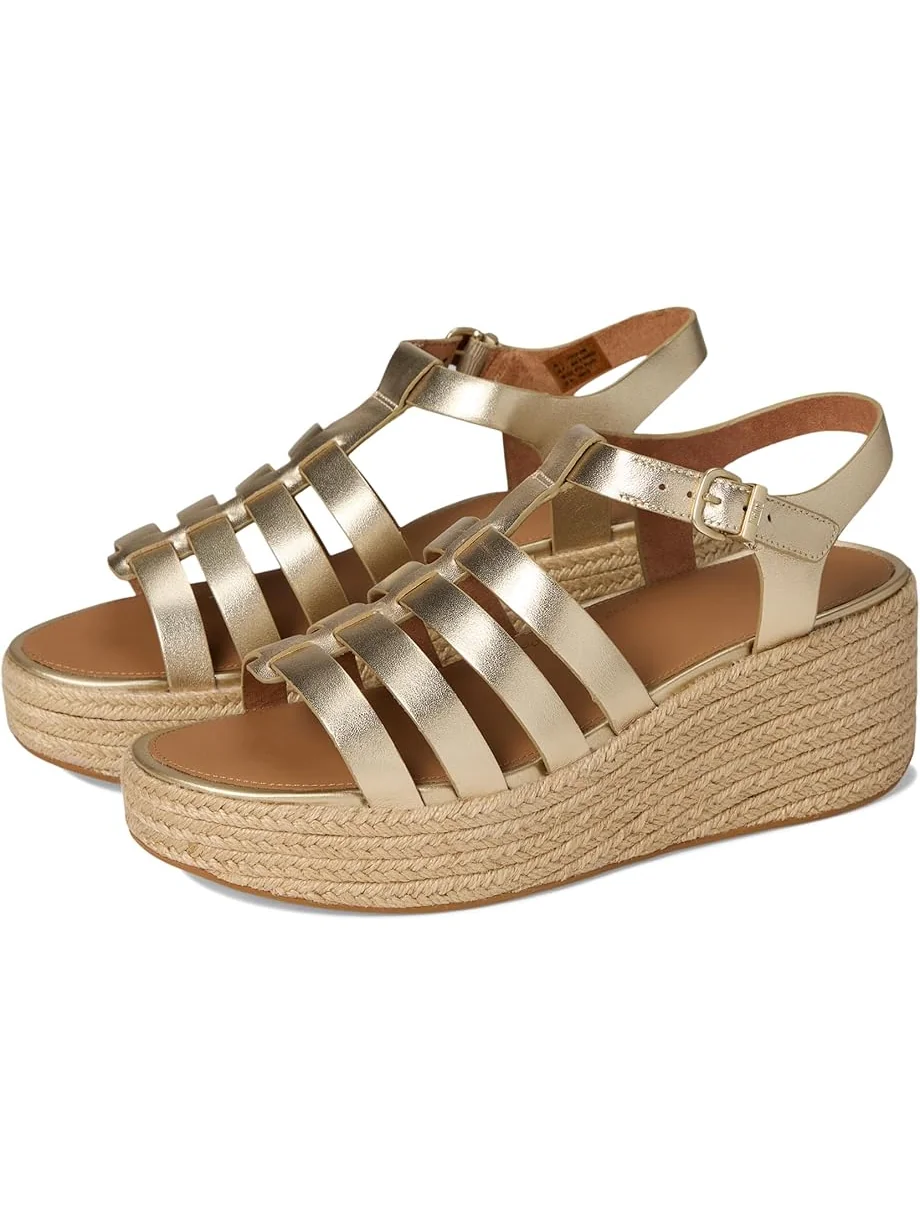 Женские сандалии-эспадрильи FitFlop Platfforms Espadrille Leather Fisherman Wedge — изображение 1 из 7, платиновый