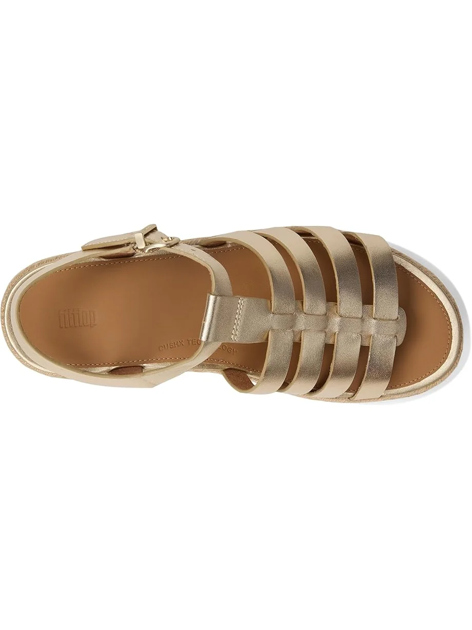 Женские сандалии-эспадрильи FitFlop Platfforms Espadrille Leather Fisherman Wedge — изображение 2 из 7, платиновый