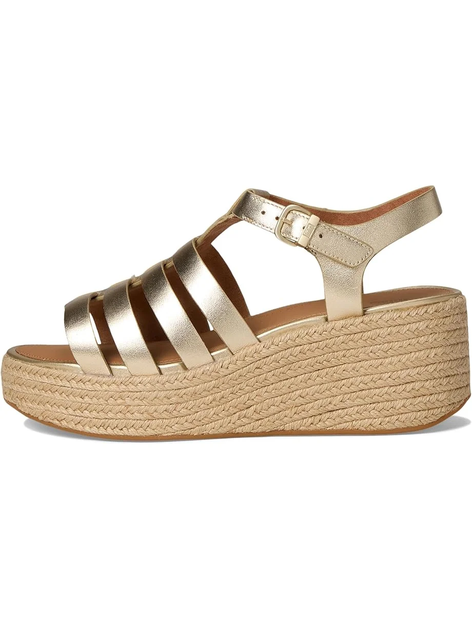 Женские сандалии-эспадрильи FitFlop Platfforms Espadrille Leather Fisherman Wedge — изображение 4 из 7, платиновый