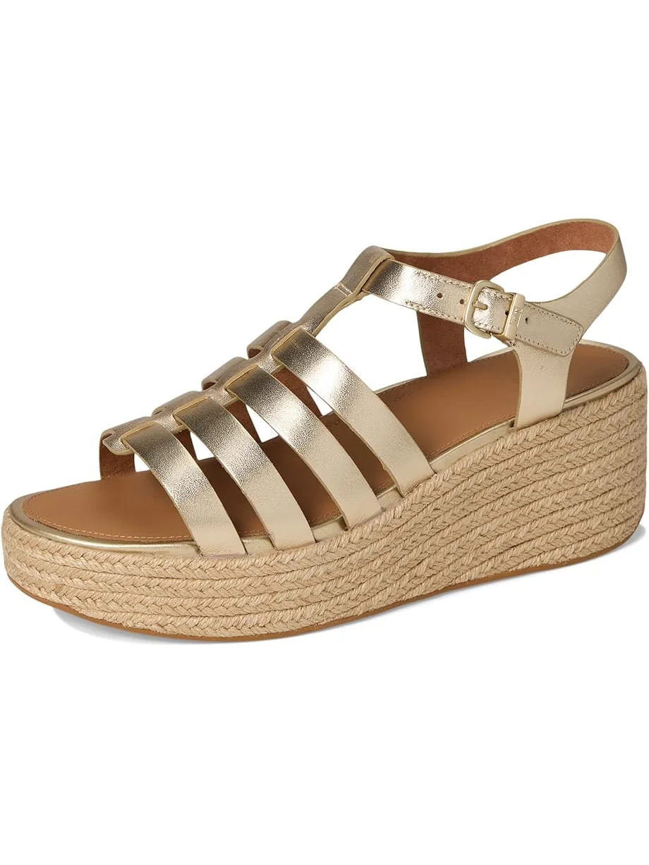 Женские сандалии-эспадрильи FitFlop Platfforms Espadrille Leather Fisherman Wedge — изображение 7 из 7, платиновый