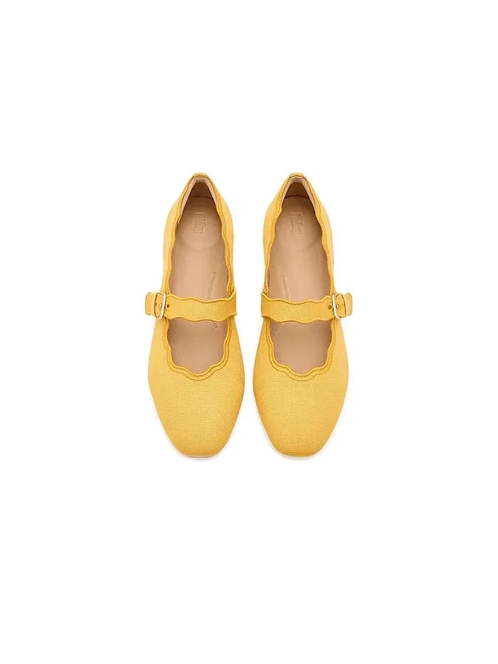 Туфли балетки с волнообразным кантом Delicato Wave-Edge Canvas Mary Janes FitFlop — изображение 2 из 4, желтый