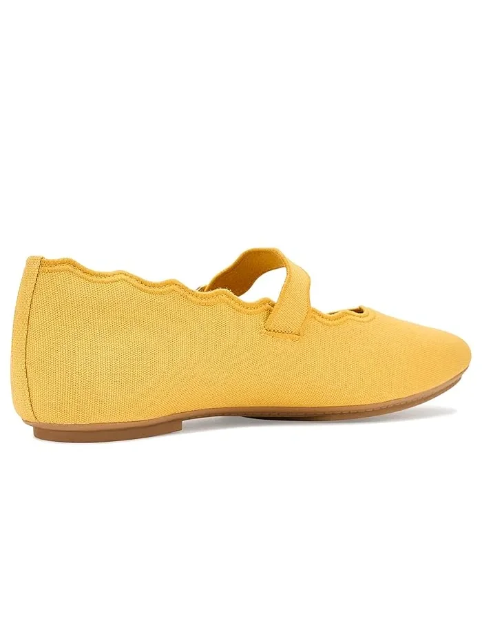 Туфли балетки с волнообразным кантом Delicato Wave-Edge Canvas Mary Janes FitFlop — изображение 3 из 4, желтый