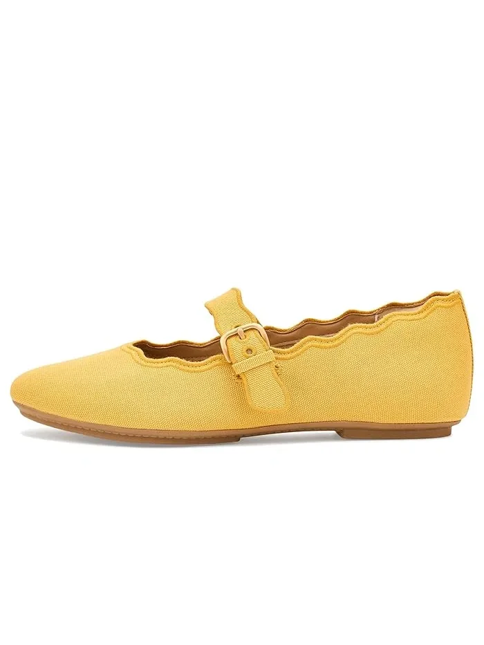 Туфли балетки с волнообразным кантом Delicato Wave-Edge Canvas Mary Janes FitFlop — изображение 4 из 4, желтый