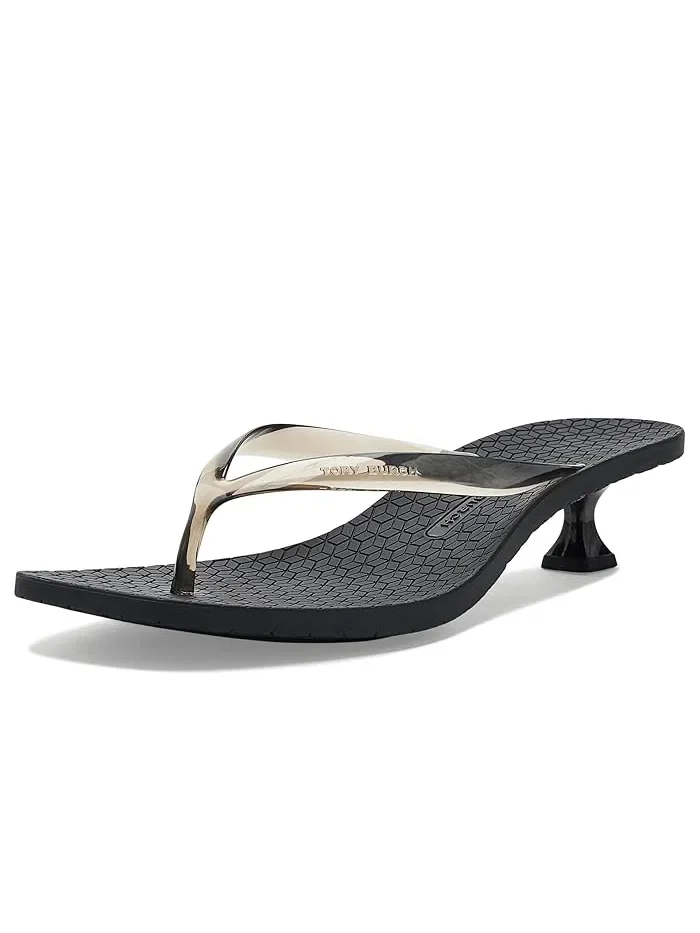 Шлепанцы на каблуке Jelly Heels Flip-Flops 40mm Tory Burch — изображение 1 из 4, кремовый/черный/кремовый