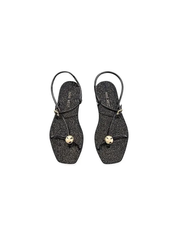 Сандалии Shells с квадратным носком Nine West — изображение 2 из 4, черный/золотистый