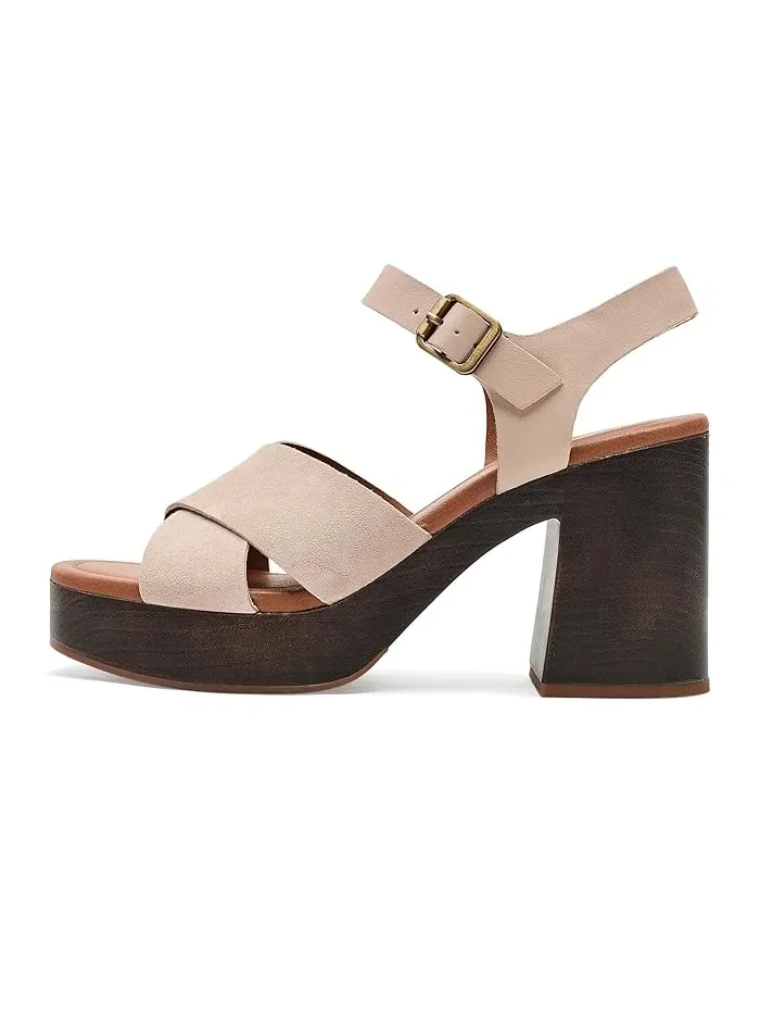 Сандалии на каблуке с перекрестными ремешками Carsen Cross Strap Lucky Brand, Cannellini — изображение 4 из 4, бежевый