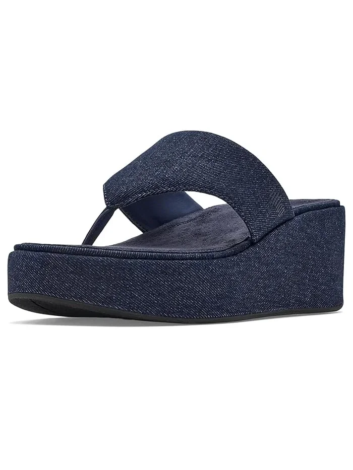 Сандалии FitFlop на танкетке джинсовые — изображение 1 из 4, темный джинсовый синий