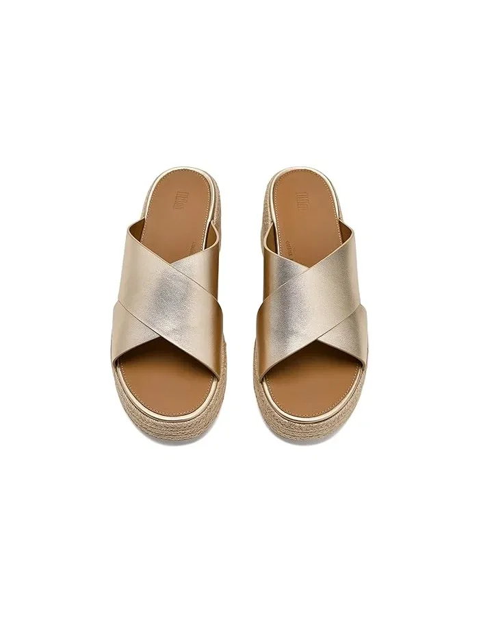 Сандалии кожаные на танкетке Platfforms Espadrille FitFlop — изображение 2 из 4, платиновый