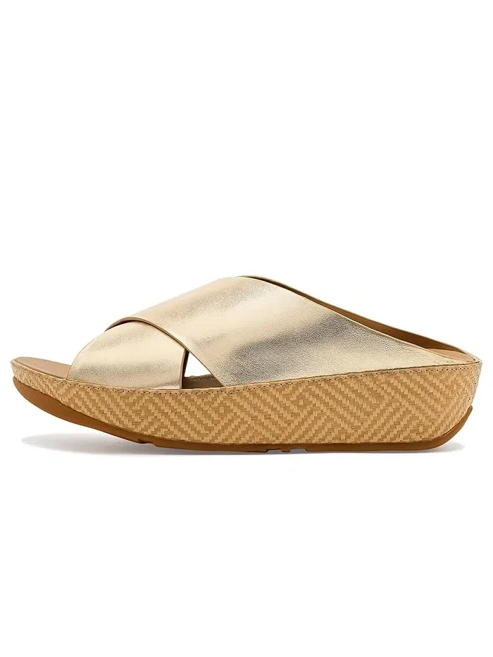 Сандалии Lulu Lux Graphic-weave Leather Cross Slides FitFlop — изображение 4 из 4, платиновый