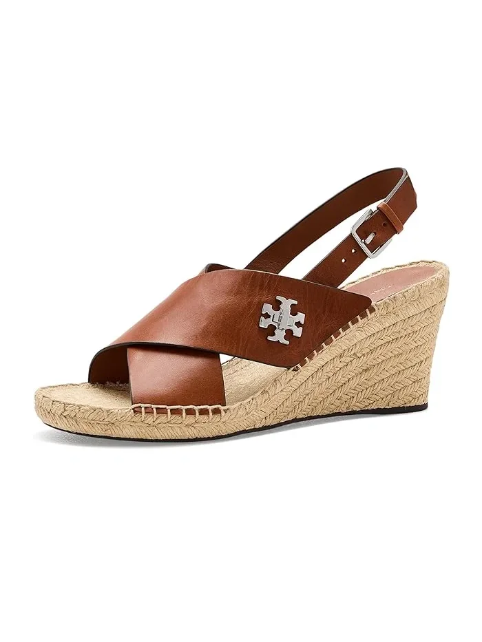 Босоножки на танкетке 85mm Turnlock Wedge Espadrille Tory Burch, Classic Cuoio