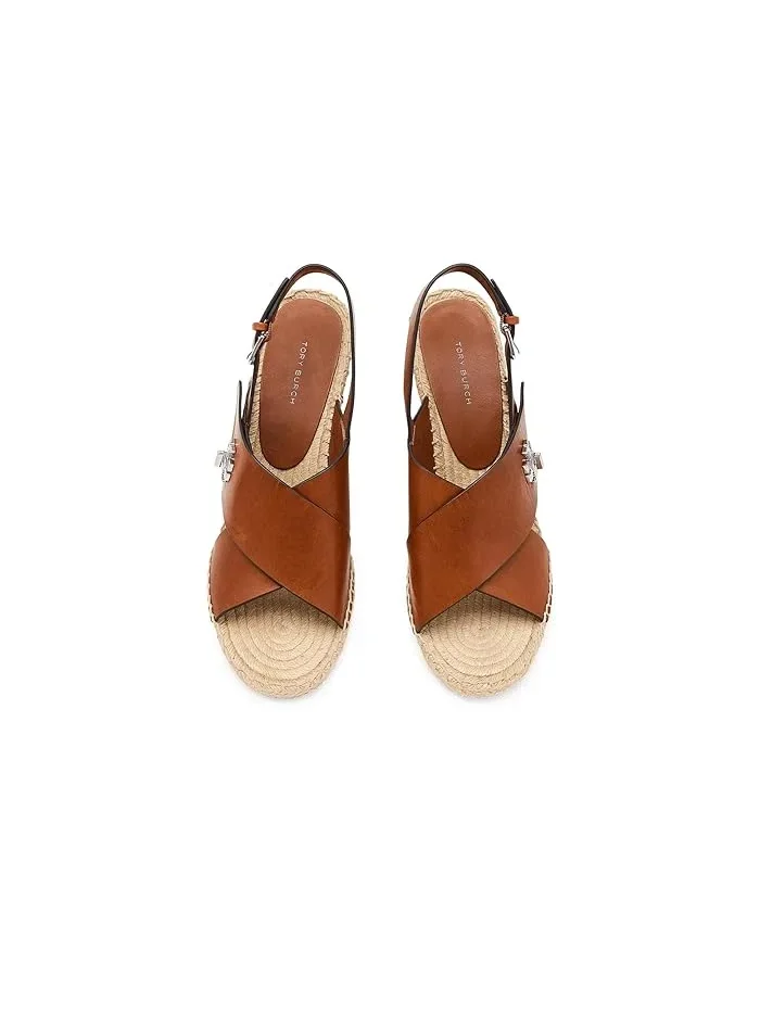 Босоножки на танкетке 85mm Turnlock Wedge Espadrille Tory Burch, Classic Cuoio — изображение 2 из 4, бежевый