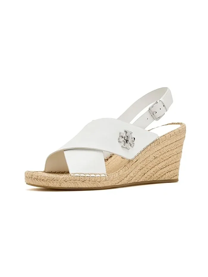 Туфли-эспадрильи на каблуке 85mm Turnlock Wedge Espadrille Tory Burch, Bianco Laredo — 1