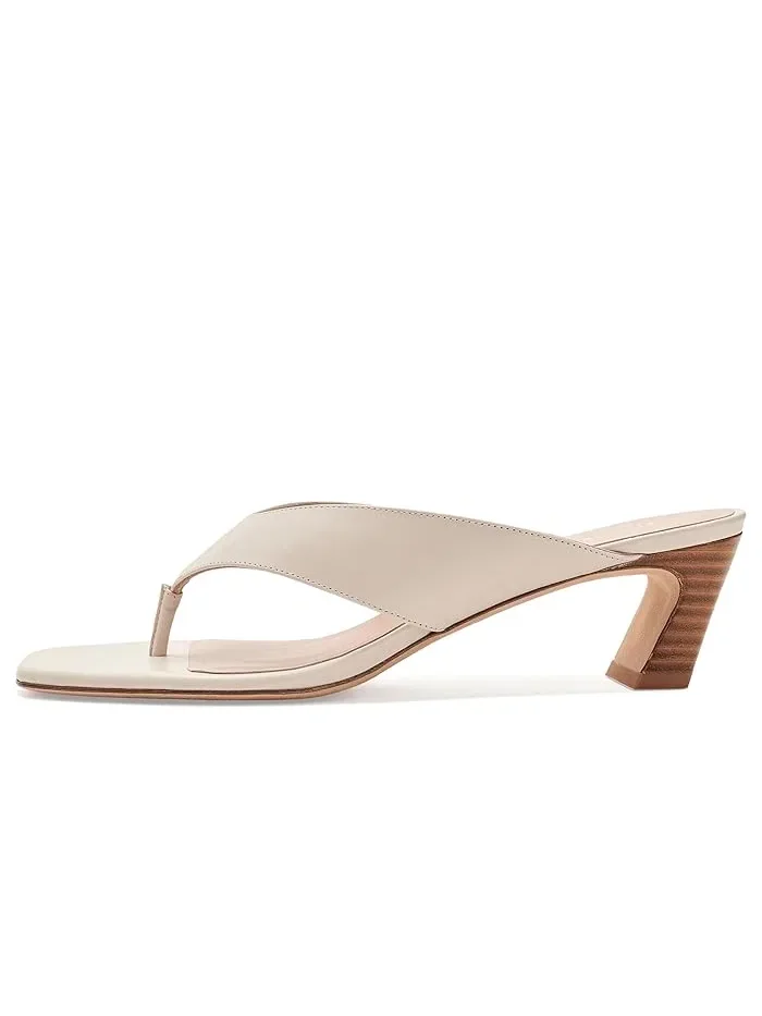 Босоножки с каблуком Stassi Thong 50 Stuart Weitzman, Linen/New Camel — изображение 4 из 4, верблюжий