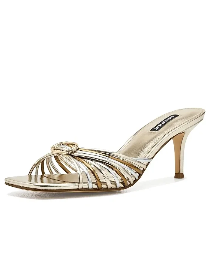 Босоножки на каблуке Dumel Nine West — изображение 1 из 4, золотистый/серебристый