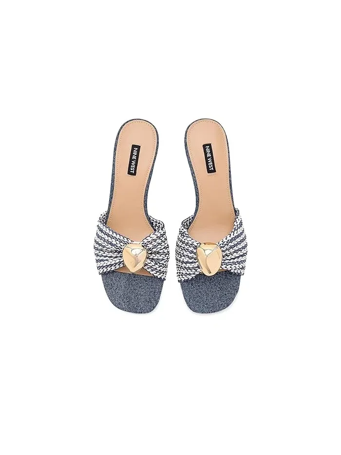 Босоножки на каблуке Nessla Nine West — изображение 2 из 4, кремовый/джинсовый синий