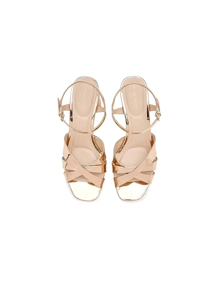 Босоножки на платформе с плетеным каблуком Petina Pelle Moda — изображение 2 из 4, светлый золотистый