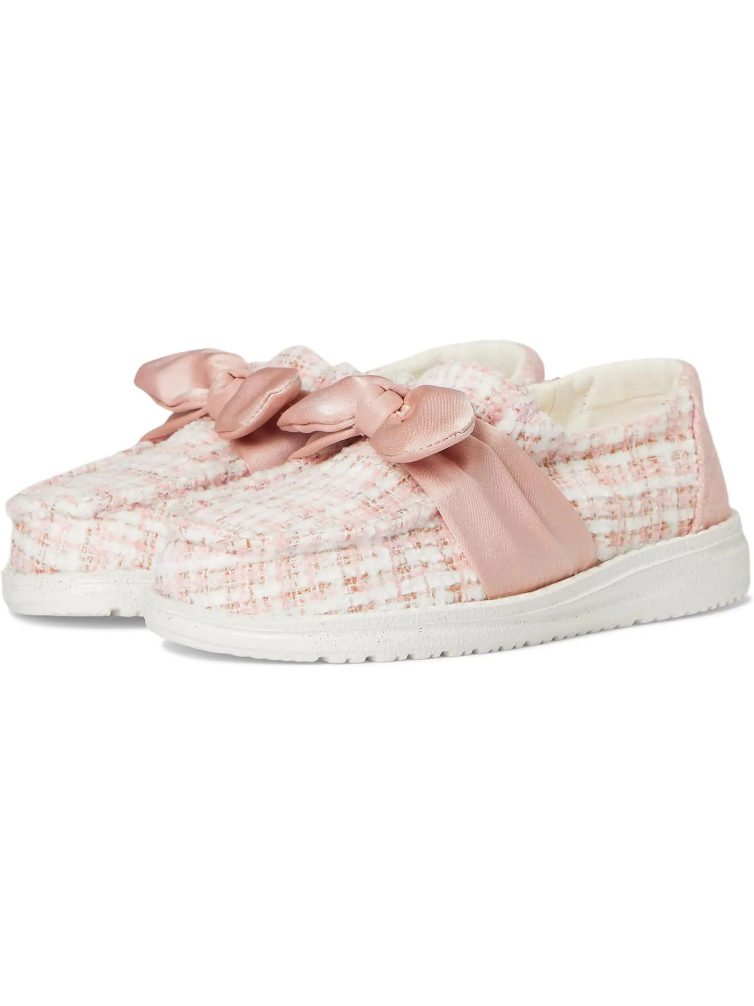 Лоферы Hey Dude Kids Women's Wendy Bow Tweed — изображение 1 из 7, бледный розовый