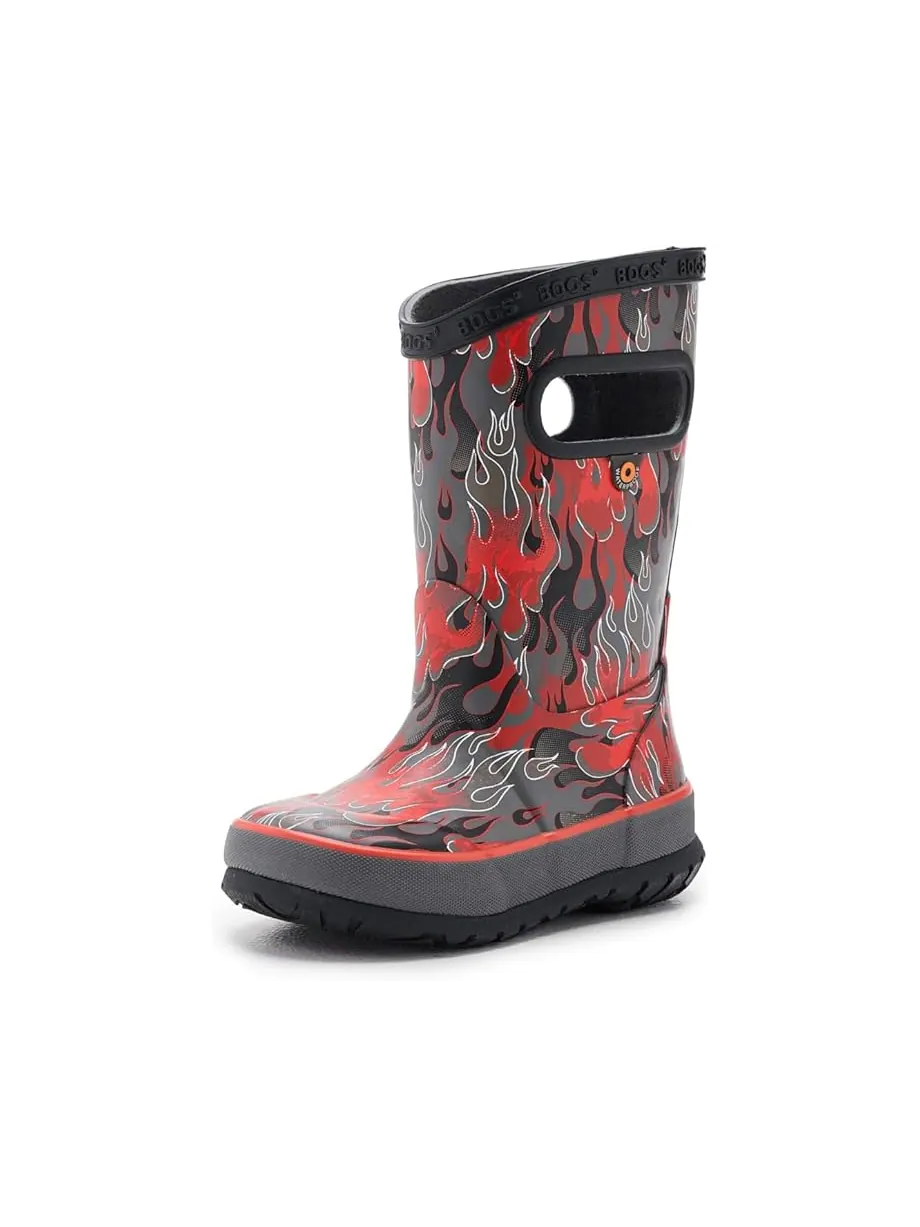 Детские резиновые сапоги Bogs Kids Rainboot Fire Flame (Little Kid/Big Kid) — изображение 1 из 7, темный серый мульти