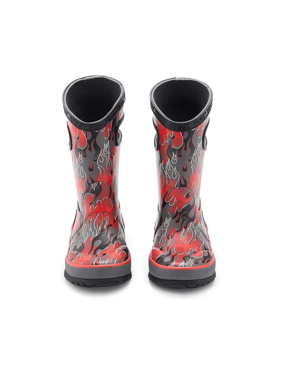 Детские резиновые сапоги Bogs Kids Rainboot Fire Flame (Little Kid/Big Kid) — изображение 2 из 7, темный серый мульти