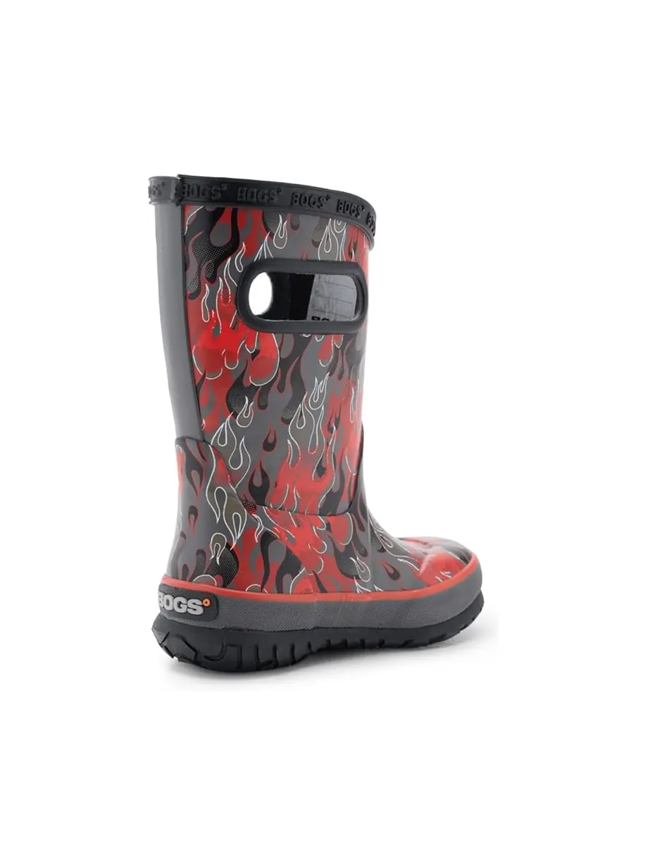 Детские резиновые сапоги Bogs Kids Rainboot Fire Flame (Little Kid/Big Kid) — изображение 3 из 7, темный серый мульти