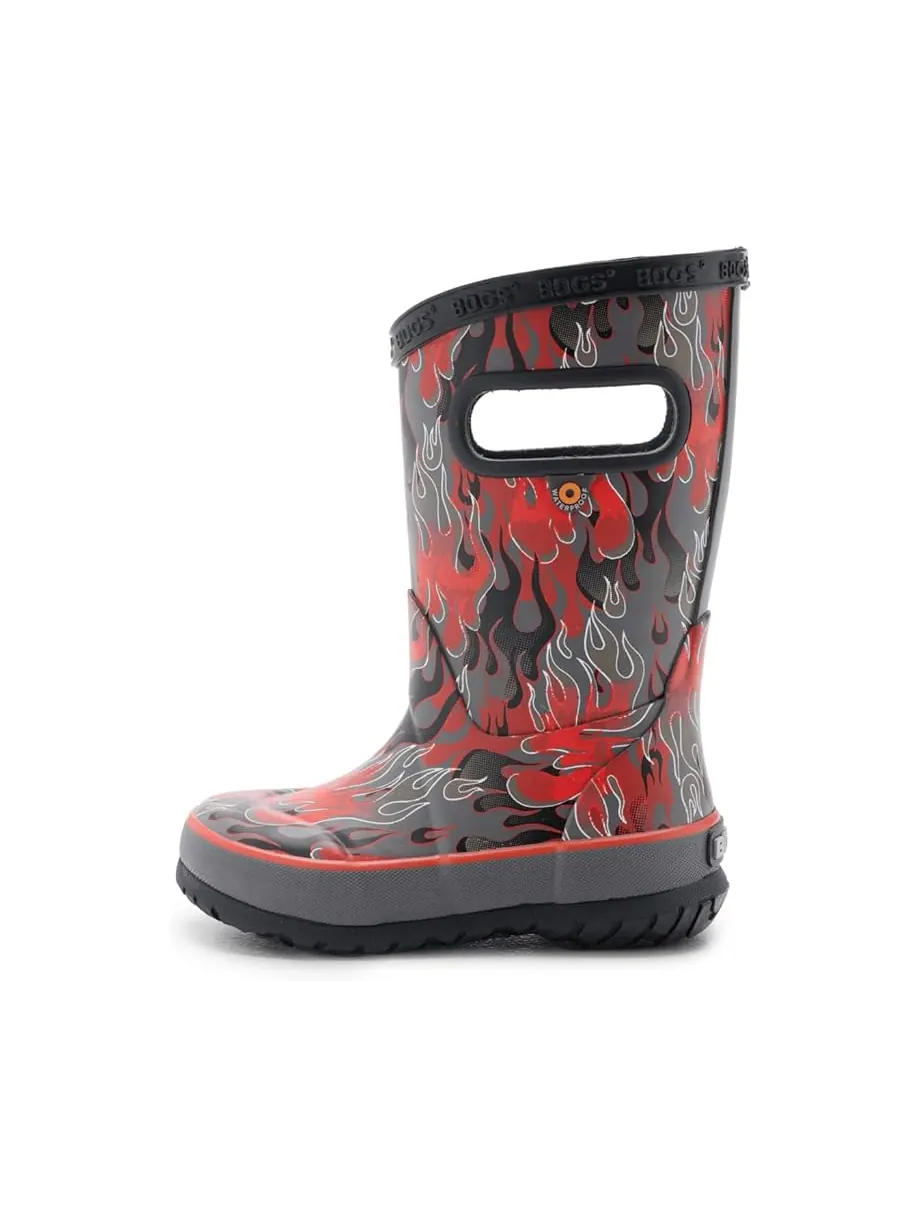 Детские резиновые сапоги Bogs Kids Rainboot Fire Flame (Little Kid/Big Kid) — изображение 4 из 7, темный серый мульти