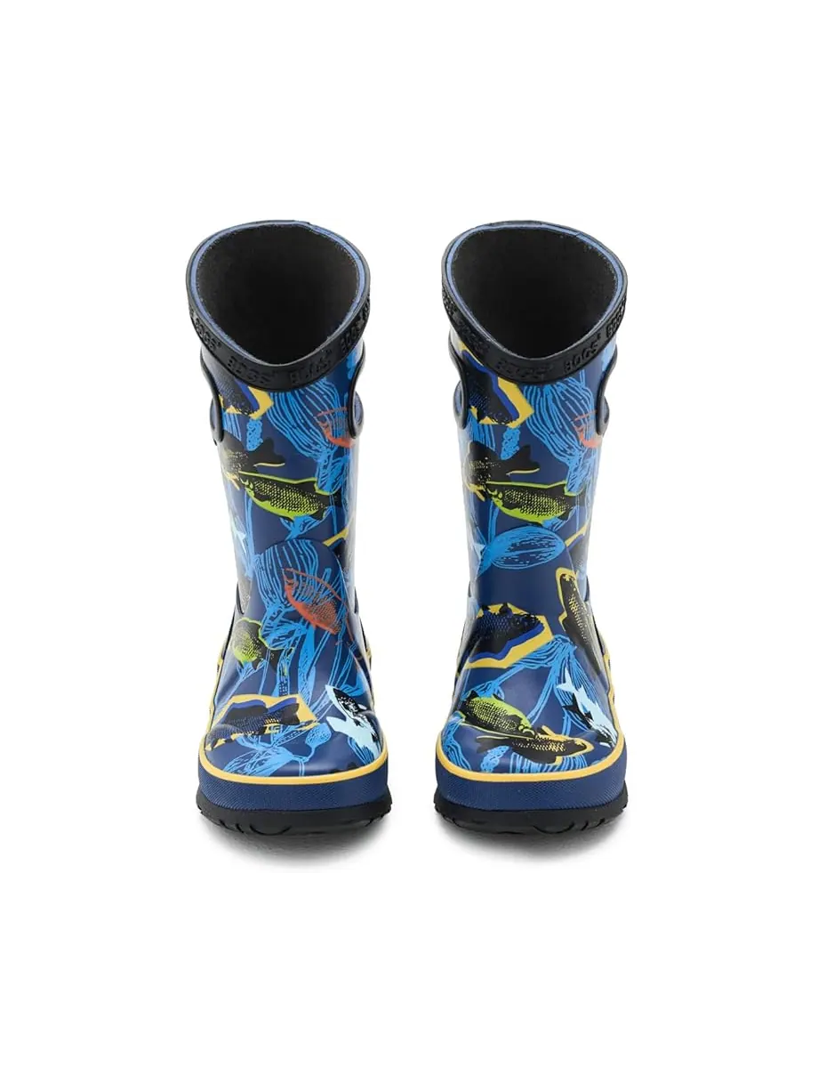 Детские резиновые сапоги Bogs Kids Rainboot Fish (Little Kid/Big Kid) — изображение 2 из 7, темно-синий мульти