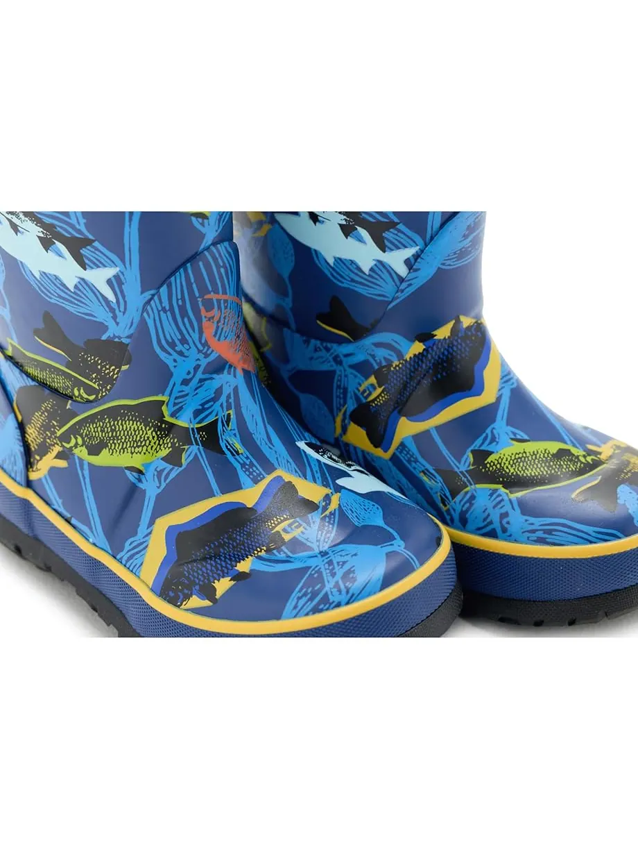 Детские резиновые сапоги Bogs Kids Rainboot Fish (Little Kid/Big Kid) — изображение 6 из 7, темно-синий мульти