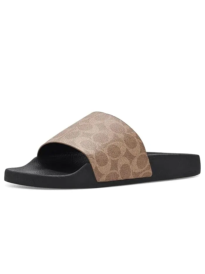 Сандалии Pool Slide In Signature Canvas COACH — изображение 1 из 4, бежевый
