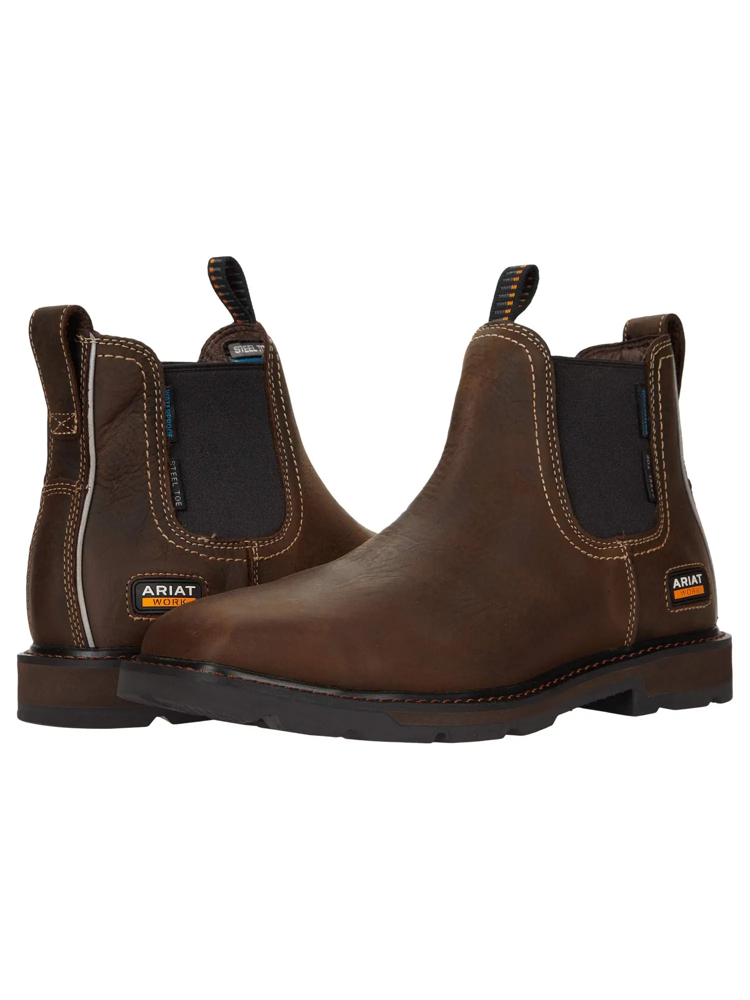 Водонепроницаемые рабочие ботинки Groundbreaker Chelsea Wide Square Toe Waterproof Steel Toe Ariat Work — коричневый
