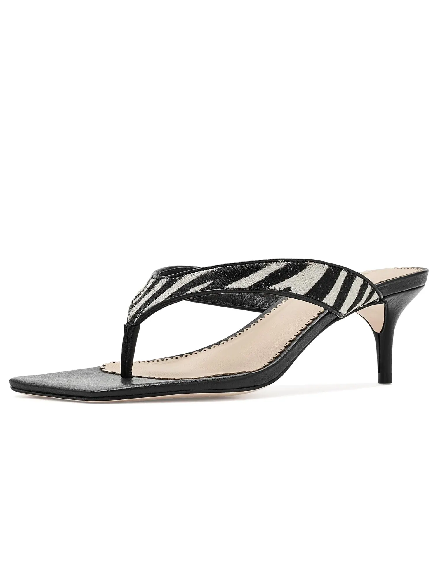 Сандалии на низком каблуке Frankie Zebra Haircalf Kitten Heel Sandals Cinq À Sept — изображение 1 из 4, черный/слоновая кость