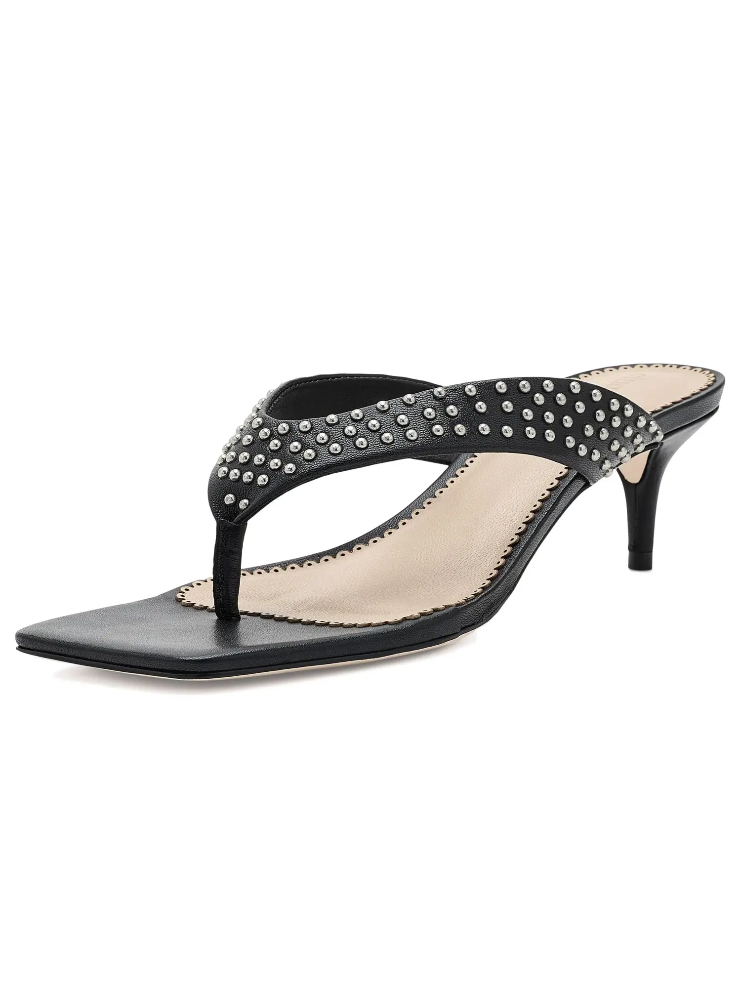 Туфли на низком каблуке Frankie Studded Leather Kitten Heel Cinq À Sept — изображение 1 из 4, черный/серебристый