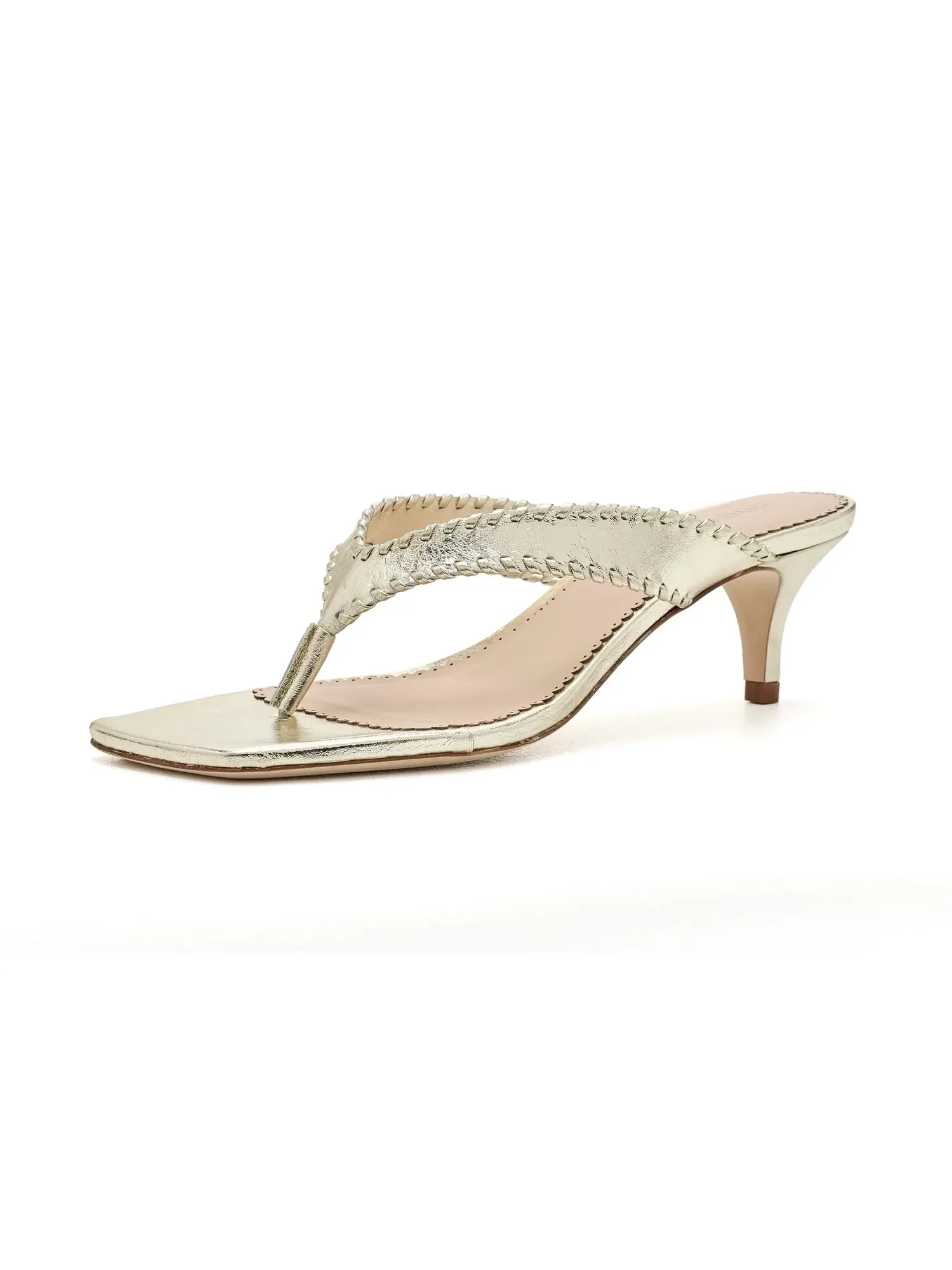 Сандалии на низком каблуке Frankie Metallic Kitten Heel Sandals Cinq À Sept — изображение 1 из 4, светлый золотистый