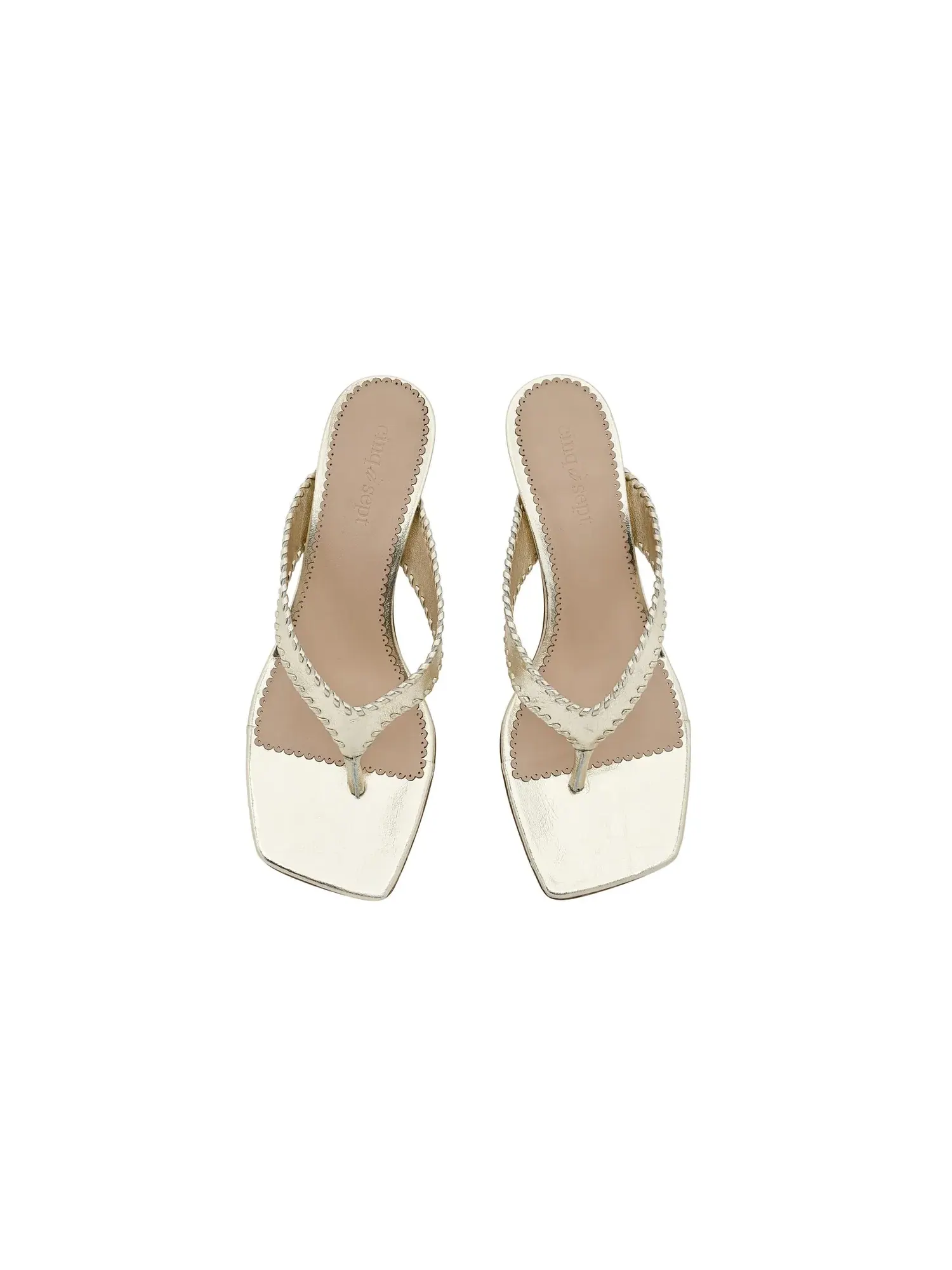 Сандалии на низком каблуке Frankie Metallic Kitten Heel Sandals Cinq À Sept — изображение 2 из 4, светлый золотистый