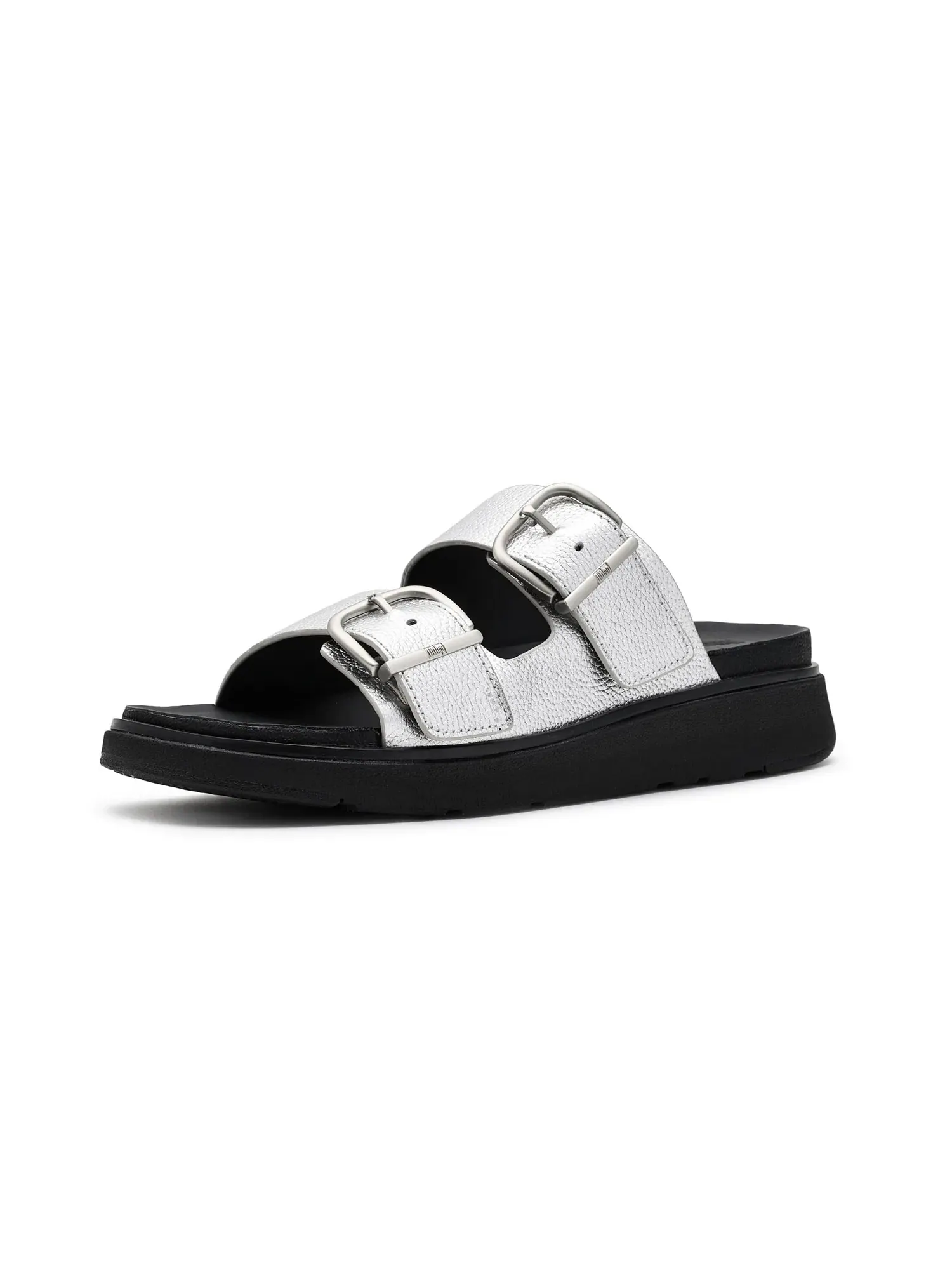 Слайды Gen FF Buckle Tumbled Leather Two Bar Slides Fitflop — изображение 1 из 4, серебряный