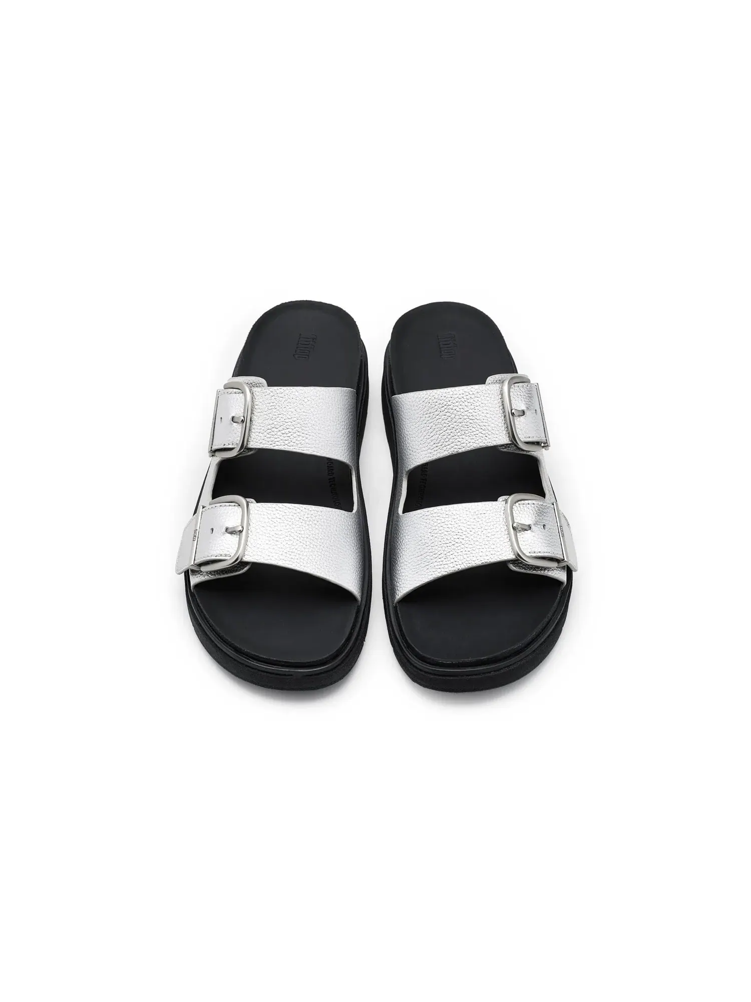 Слайды Gen FF Buckle Tumbled Leather Two Bar Slides Fitflop — изображение 2 из 4, серебряный