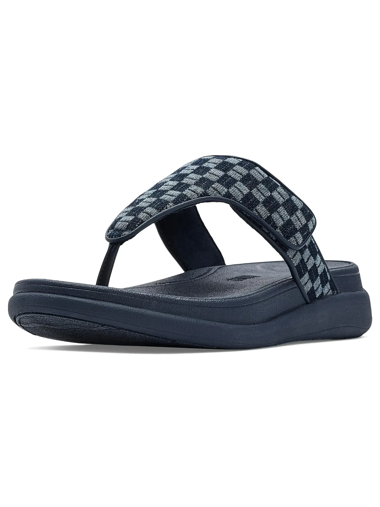 Сандалии F-Mode Go Adj. Checkerboard-Denim Toe-Post Sandals Fitflop — изображение 1 из 4, темный джинсовый синий