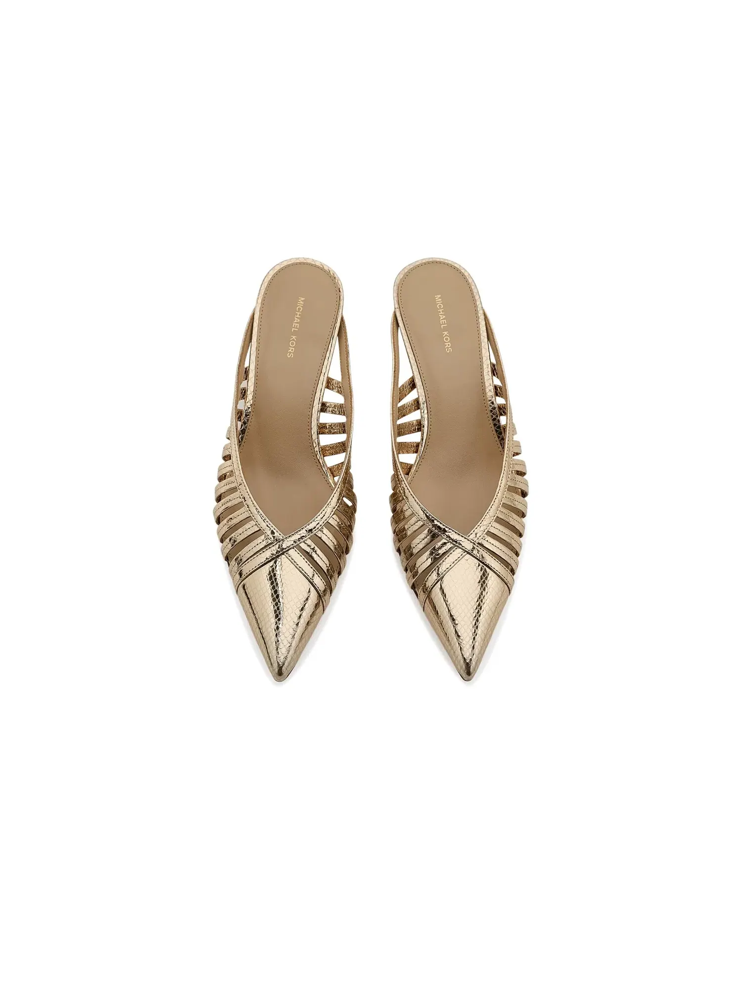 Туфли-мюли на низком каблуке Adriana Kitten Mule Pumps Michael Michael Kors — изображение 2 из 4, бледный золотистый