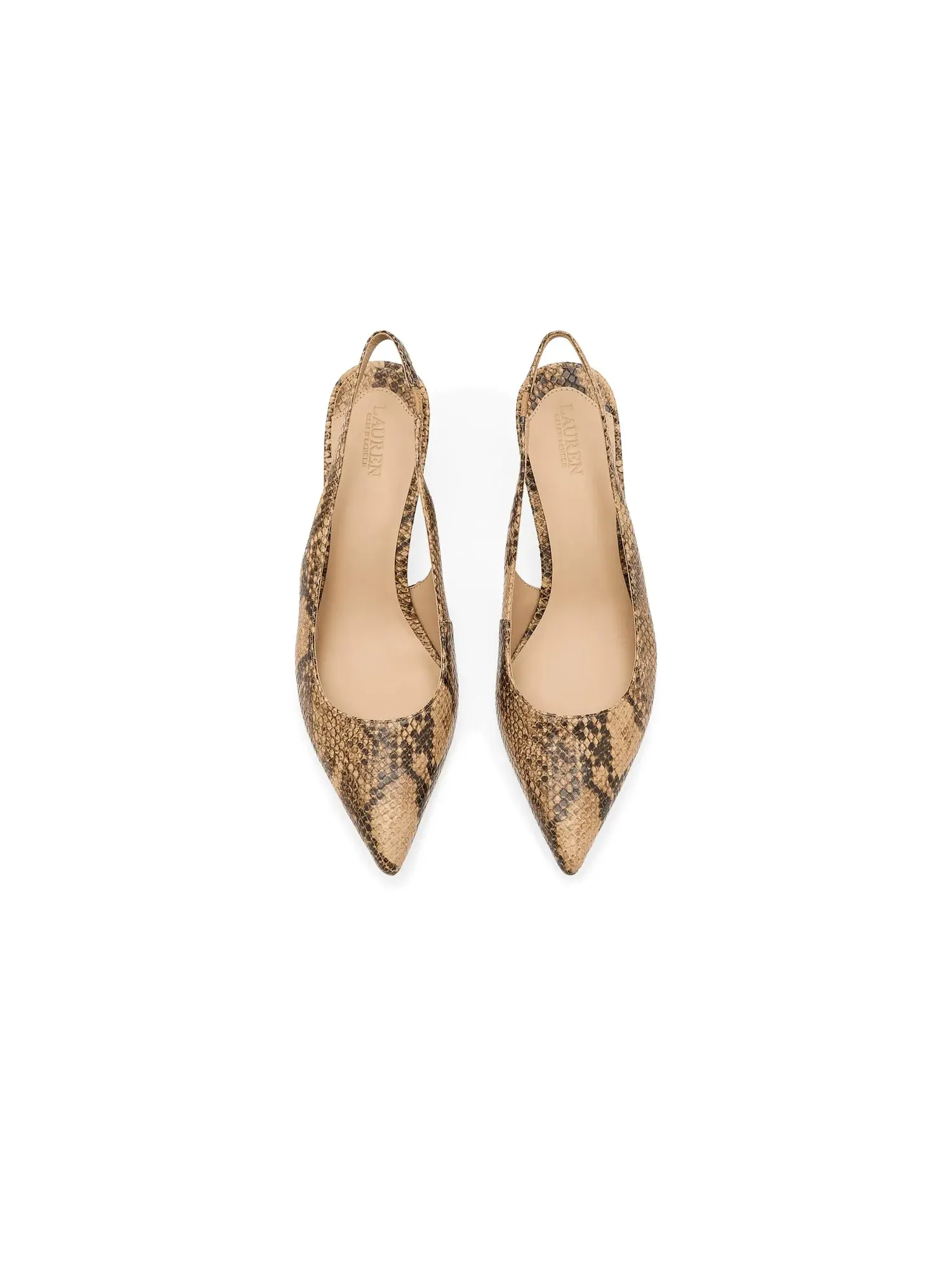 Туфли-слингбэки Lolah II Python-Embossed Slingback Pumps Lauren Ralph Lauren — изображение 2 из 4, бежевый мульти