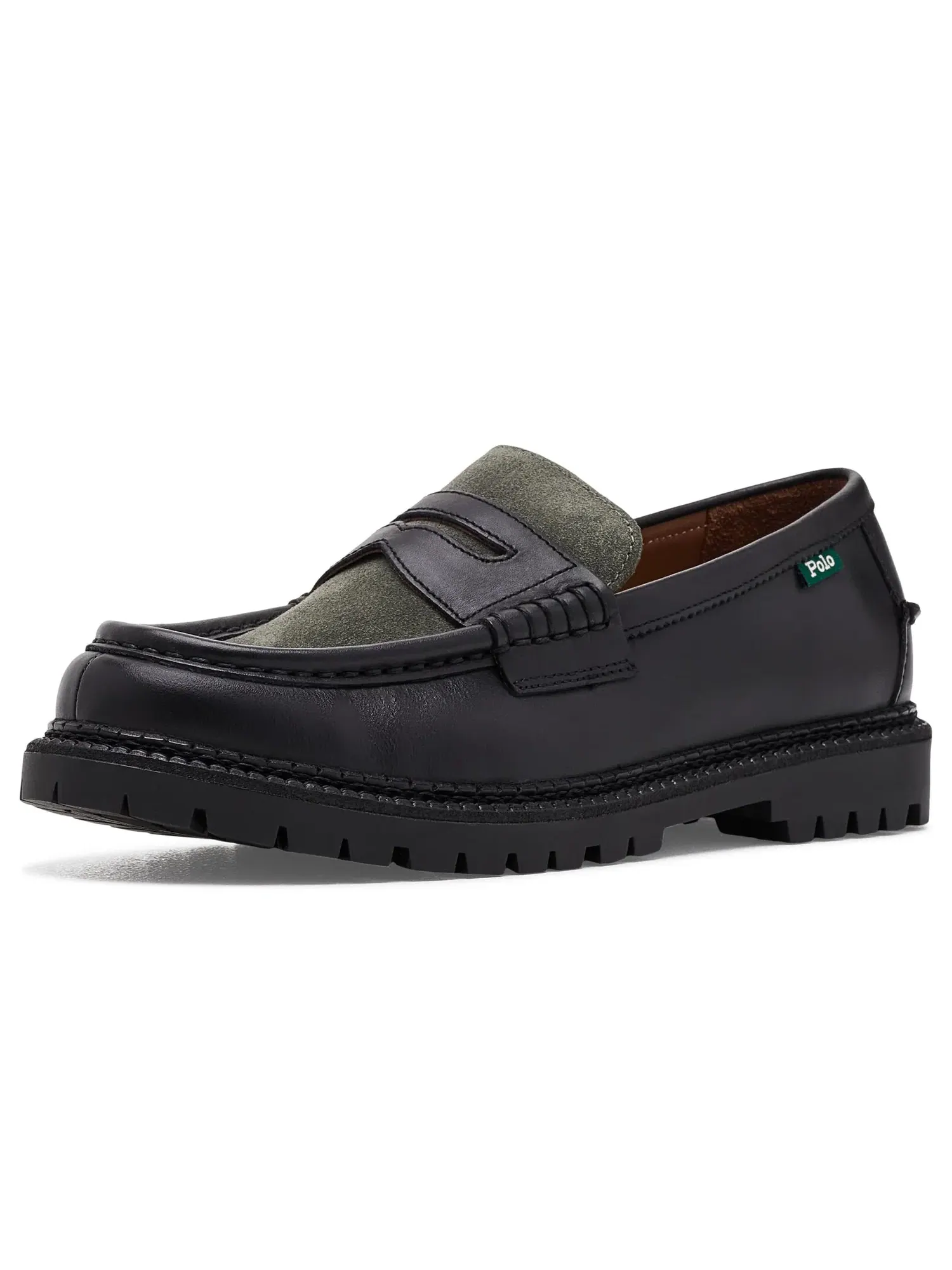 Кожаные лоферы Jett с массивной подошвой Polo Ralph Lauren — изображение 1 из 4, черный/оливковый