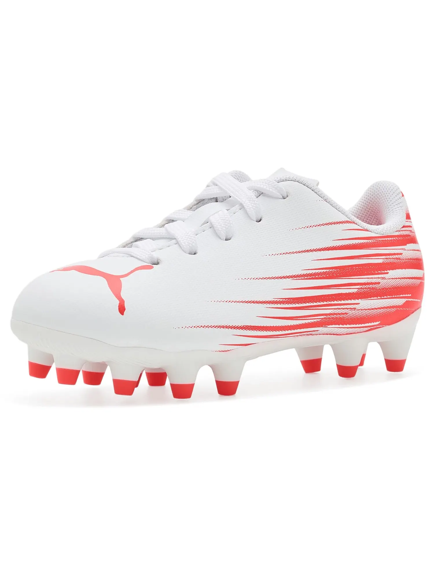 Бутсы Attacanto II Firm, Artificial Ground Soccer Cleats (для малышей, маленьких и больших детей) Puma Kids, белый/красный