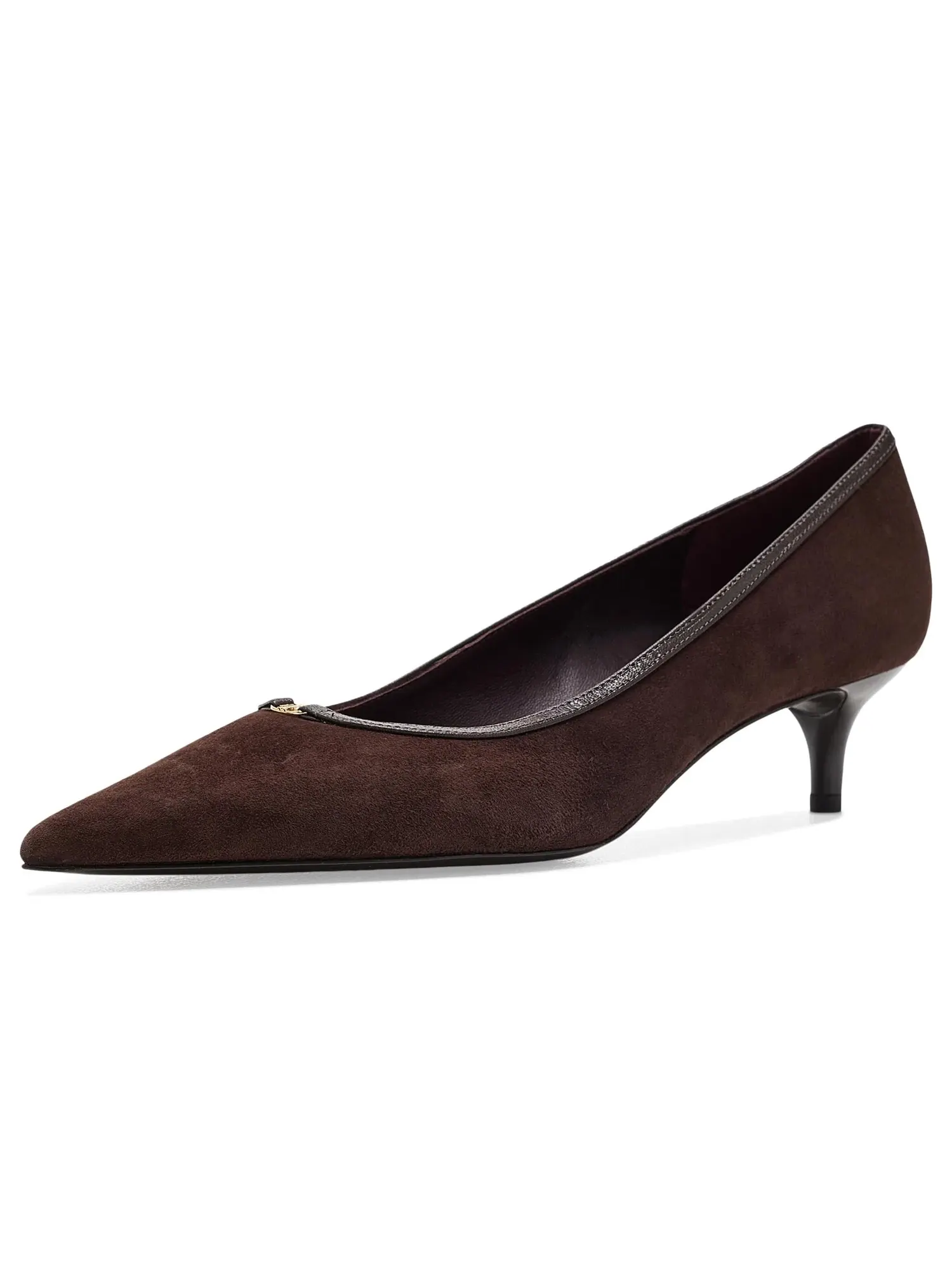 Туфли на низком каблуке Double T Buckle Kitten Heel Pumps 45mm Tory Burch — изображение 1 из 4, коричневый