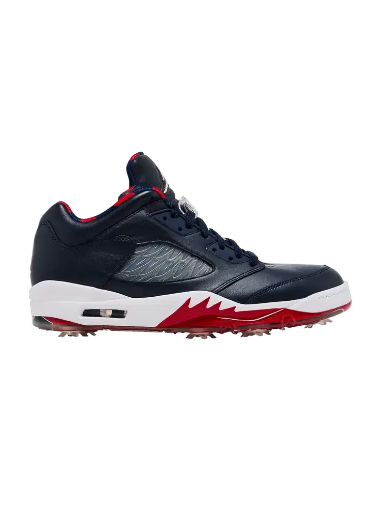 Бутсы Air Jordan Air Jordan 5 Low Golf 'Obsidian Red' — изображение 1 из 9, золотистый/белый