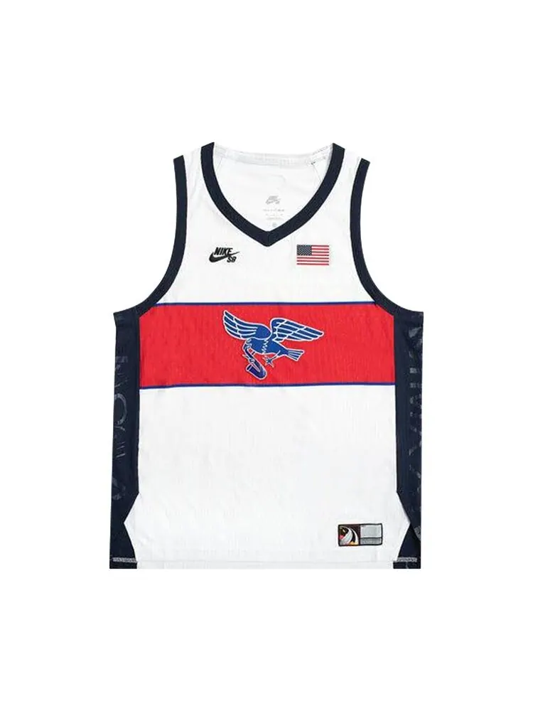 Джерси Nike SB Team USA Dri-FIT ADV Sleeveless Skate Jersey White/Sport Red/Obsidian/Black — 1