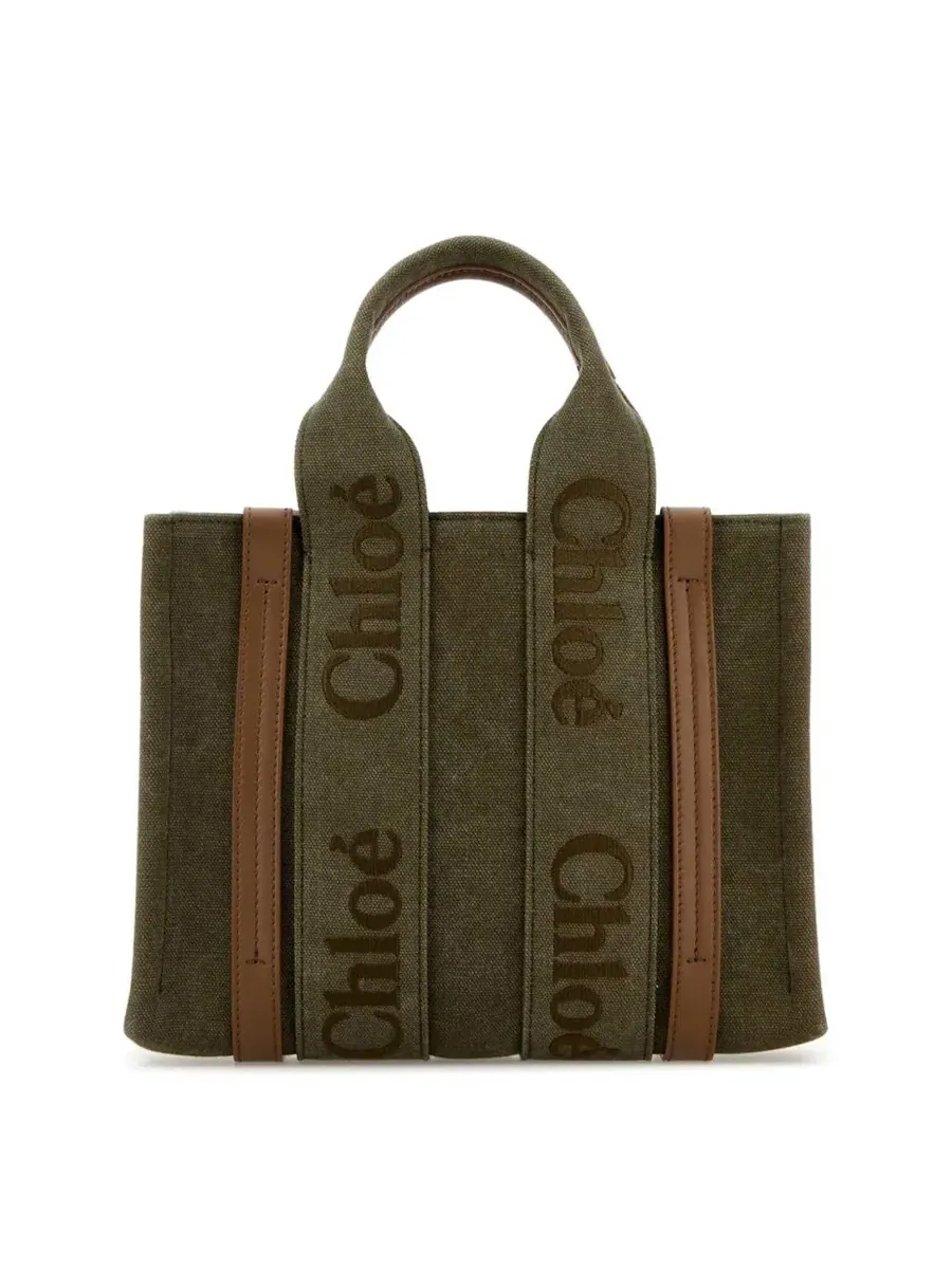Маленькая сумка для покупок Chloé Canvas Small Woody — зеленый