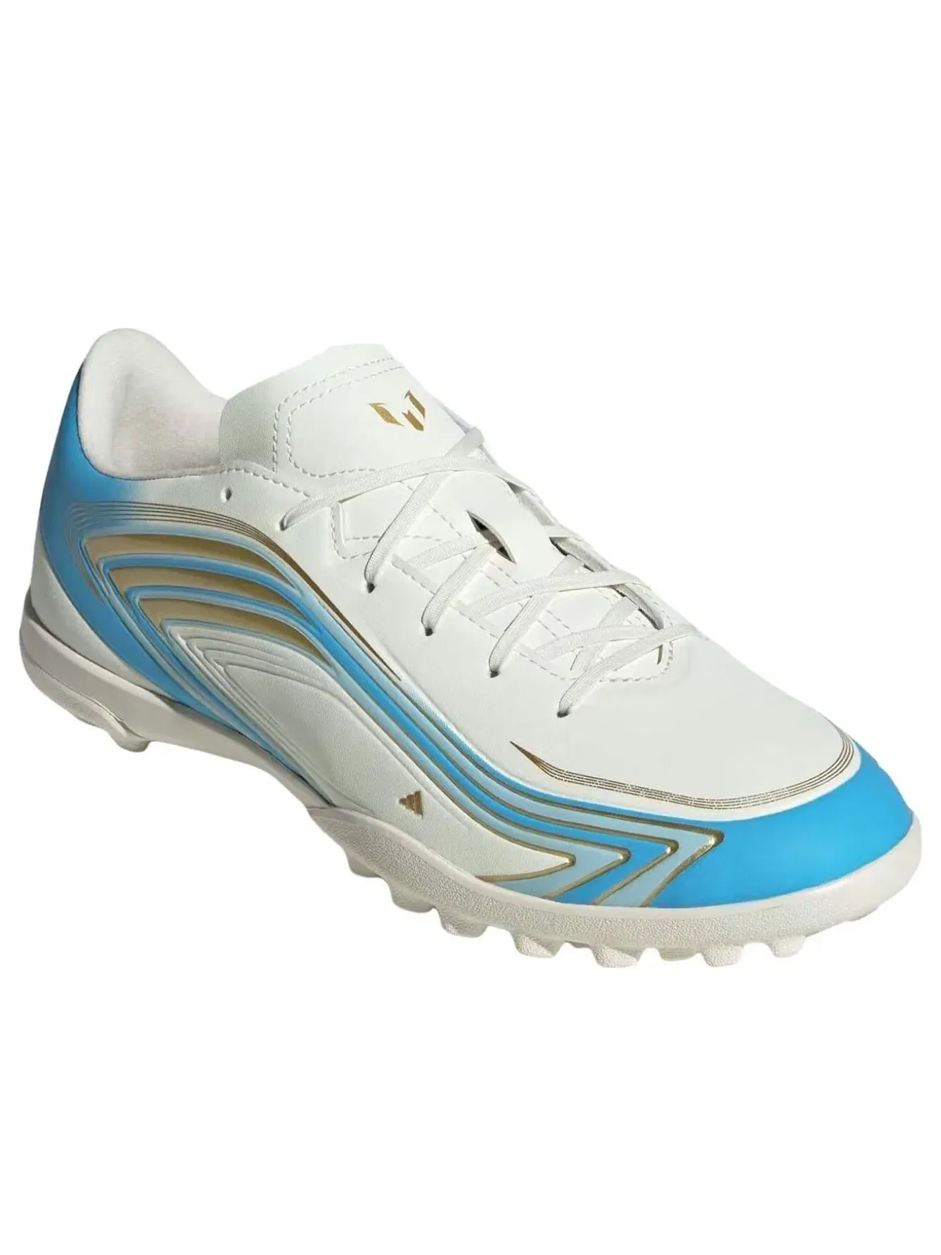 Мужские бутсы для футбола с шнуровкой кожаные F50 Ivory Semi Blue Burst Icey Blue Adidas — изображение 2 из 6, белый