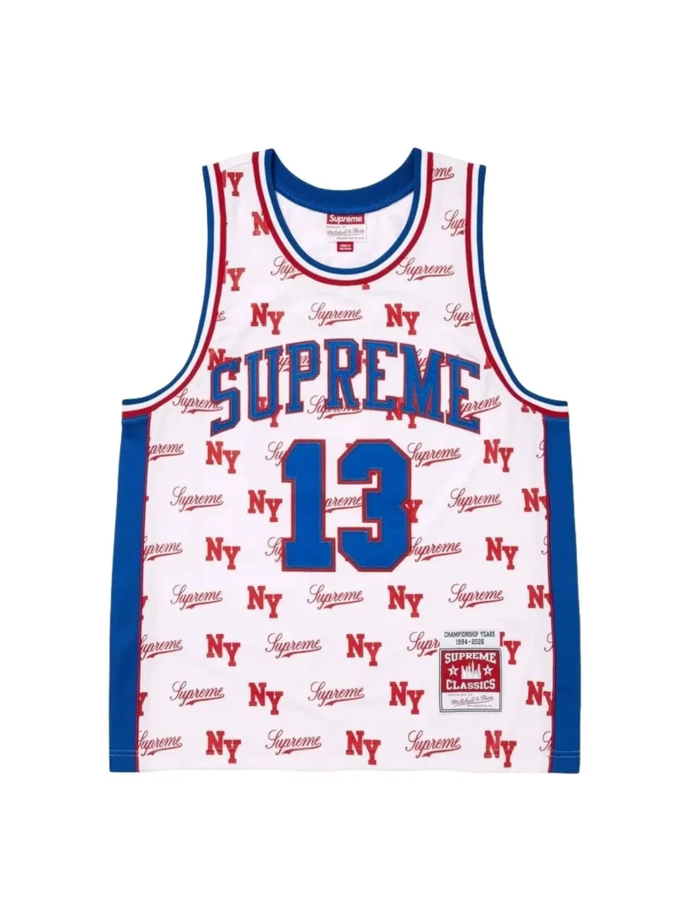Баскетбольная майка Supreme x Mitchell & Ness Monogram SS26, белая, SUP-SS26-220-WHT — 1
