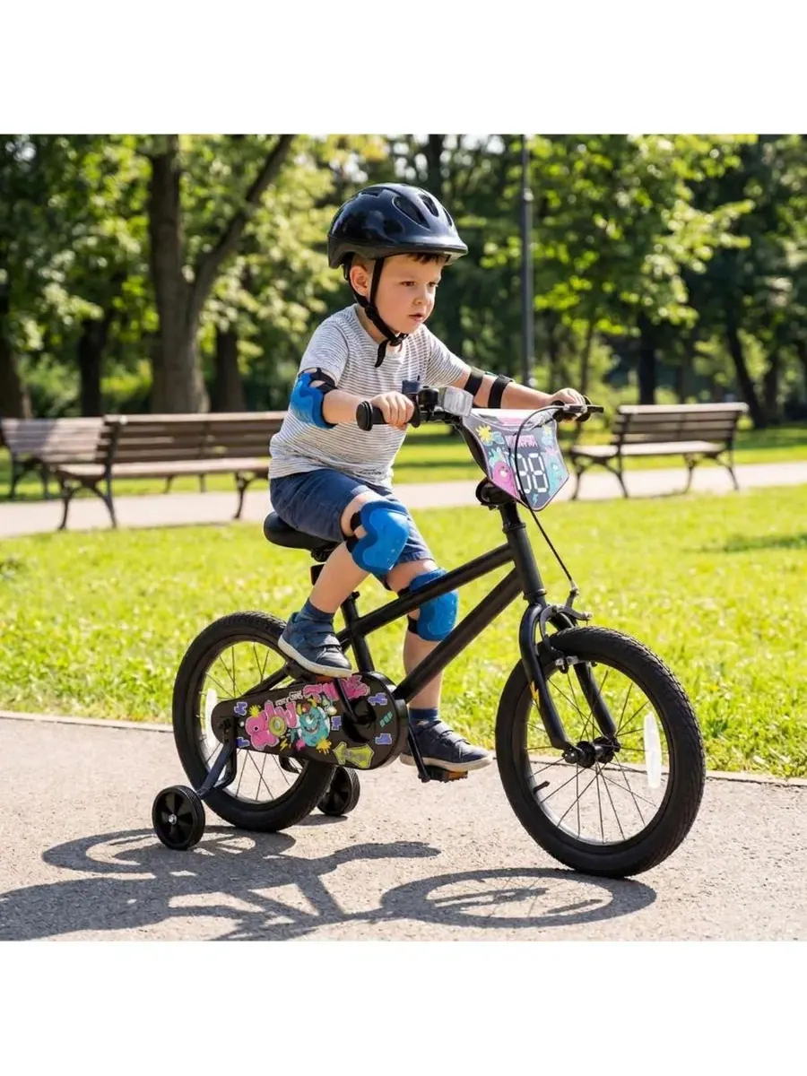 Детский велосипед 16 дюймов с тренировочными колесами, Ages 4-7 SUGIFT — изображение 2 из 10, черный