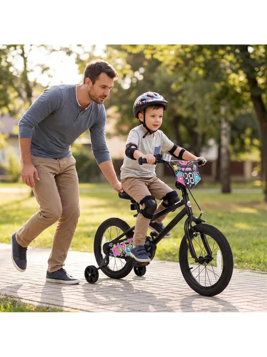 Детский велосипед 16 дюймов с тренировочными колесами, Ages 4-7 SUGIFT — изображение 10 из 10, черный