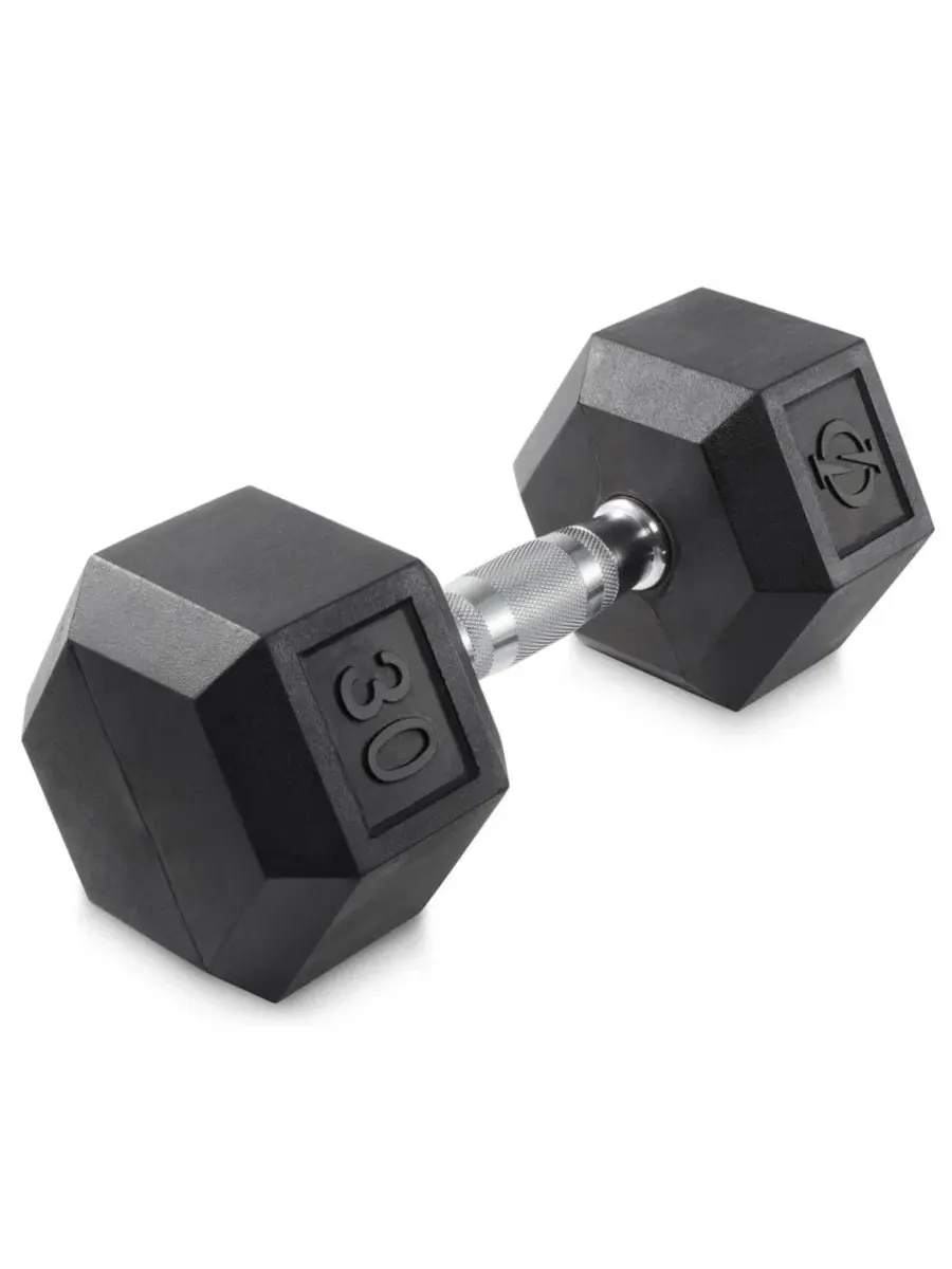 Гантель с шестигранным стержнем и резиновым покрытием, вес 14 кг Philosophy Gym — черный