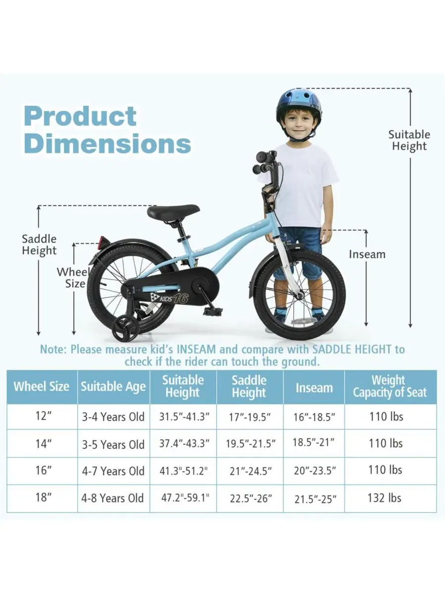 Детский велосипед 41 см для детей 4-7 лет, с дополнительными колесами Sugift — изображение 3 из 9, синий